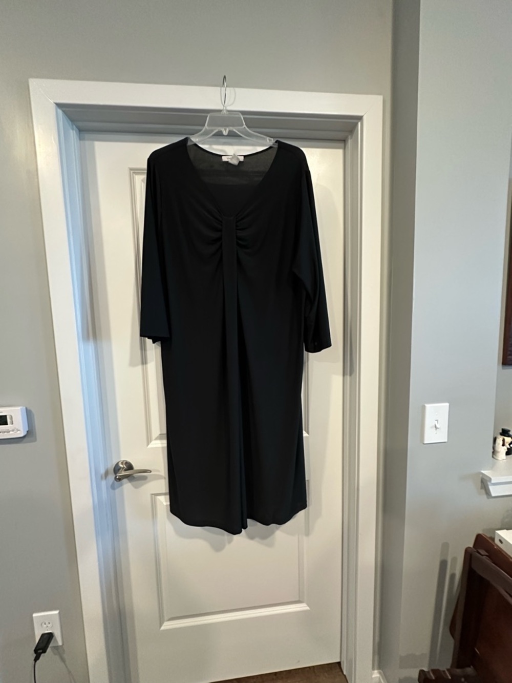 Chelsea Studio Black Ruched Front Midi Dress 3/4 Sleeve Size 24